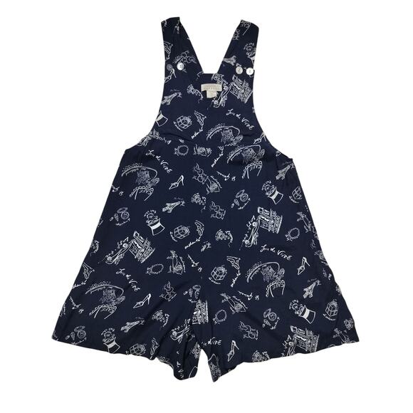 Express Pants - Vintage 90's Y2K Express navy blue Paris French theme romper overalls size XS